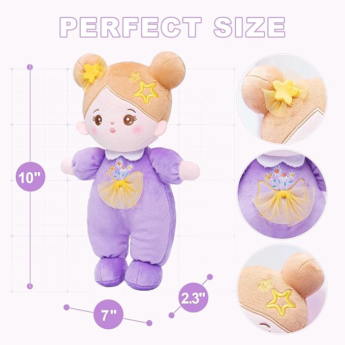 OUOZZZ Soft Baby Doll 10" - First Birthday Toys for 1 Year Old Girl, Ideal 1 Year Old Girl Gifts & Baby Girl Gifts, Snuggle Buddy for Infants Daisy Purple