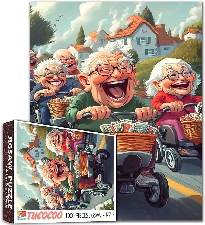 Old Friends Dating Together 1000 Piece Jigsaw Puzzles for Adults Old Man Riding Bike Painting Jigsaw Puzzle Happiness Elder 1000 Pieces Puzzles Game Home Wall Decor DIY Craft Puzzle Art Gift(Colorful)