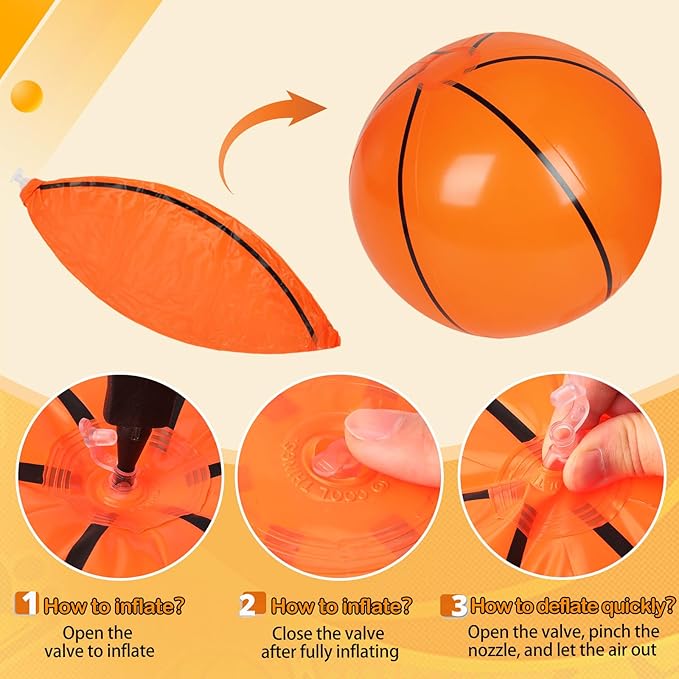 30 Pieces Basketball Beach Balls, 8 Inch Inflatable PVC Blow Up Beach Ball Bulk for Sports Themed Summer Beach Pool Game Water Sand Basketballs March Madness Decorations Birthday Party Favors