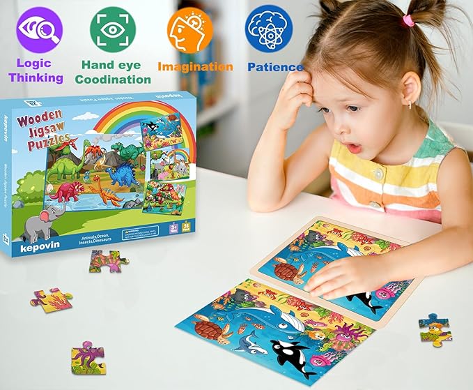 Wooden Puzzles for Kids Ages 4-6, 24 Piece Animals Puzzles for Toddlers,Jigsaw Puzzles for Kids Ages 3-5, Preschool Educational Puzzles Board Toys Gifts for Boys and Girls 3 4 5 6 Years Old