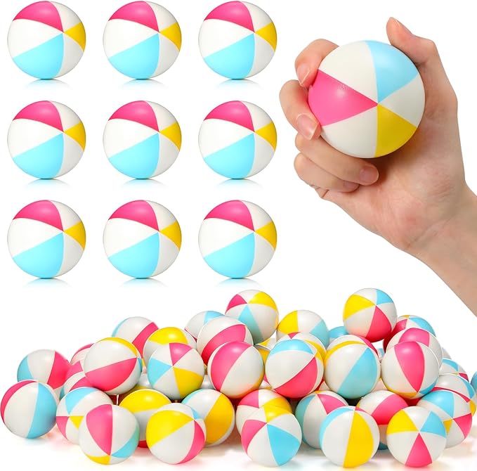 Jerify 48pcs Mini Beach Stress Balls 2.5 Inch PU Foam Relief Stress Squeeze Ball Beach Party Favors Small Summer Pool Relief Toys for Kids Birthday Hawaiian Luau Party Pool Water Games(Vivid Color)