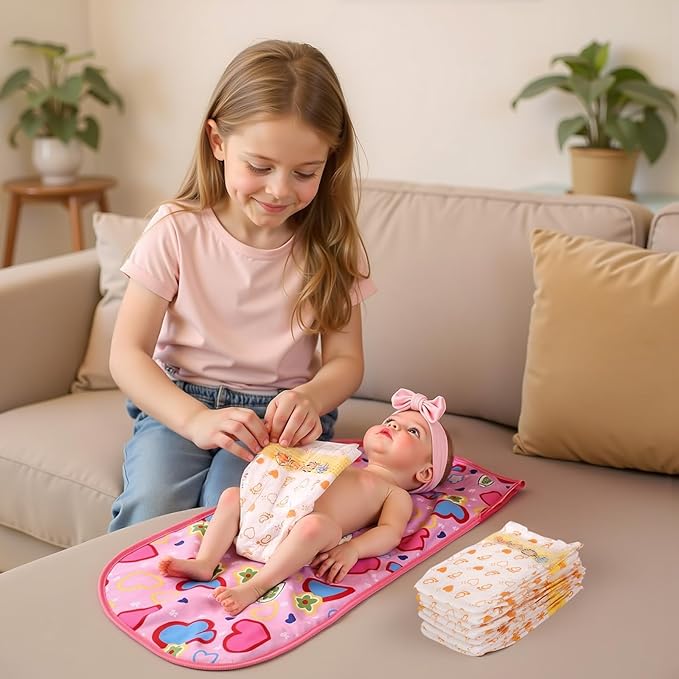 BABESIDE 15 Pcs Reborn Baby Doll Accessories Diapers Set for 17-24 Inch Dolls – Realistic Baby Doll Underwear with Cute Animal Pattern for Reborn Dolls