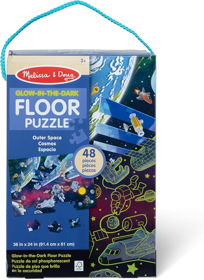 Melissa & Doug Outer Space Glow-in-the-Dark Cardboard Jigsaw Floor Puzzle – 48 Pieces, for Boys and Girls 3+ - FSC-Certified Materials