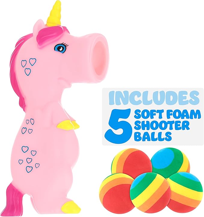 1pc Foam Ball Popper Toy - Squeeze & Launch Unicorn Toy w/ Foam Balls Included – Animal Ball Shooting Squishy Toy, Toddler Toys