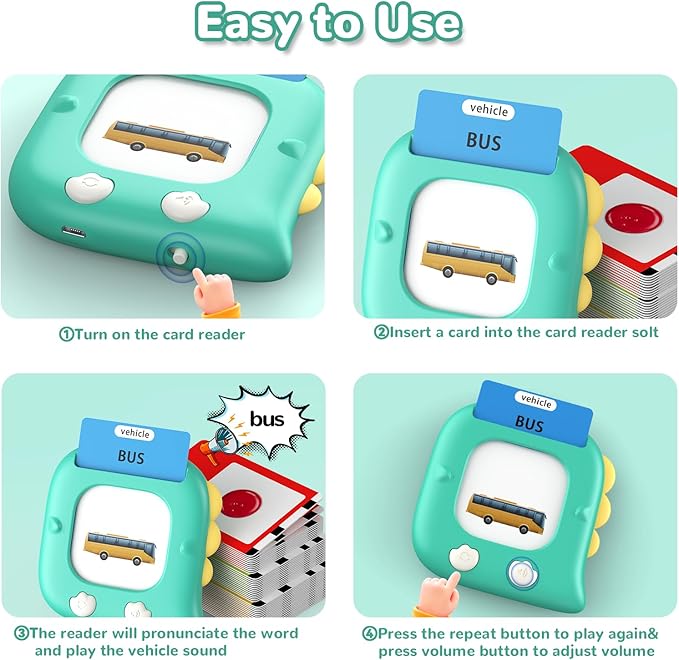 Kidzdo Dinosaur Sight Words Talking Flash Cards for 2 3 4 5 6 Years Old Boys and Girls, Easter Stuff Birthday Gifts for Toddler, Pocket Speech Learning Toys Helps Language Delay Kids, Green