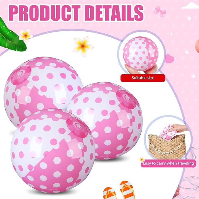 Leyndo 12 Pack Polka Dots Themed Beach Ball for Kids 7.87" Bulk for Summer Pool and Beach Game Gifts and Birthday Party Supplies and End of The Year Class Party Decoration Favors