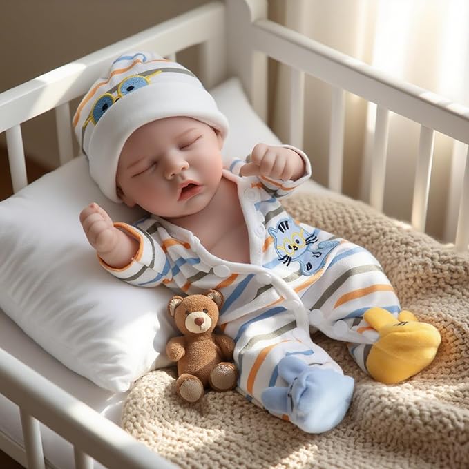 CARANOVO Lifelike Reborn Baby Dolls - 12 Inch Full Body Vinyl Realistic Baby Doll Sleeping Newborn Real Life Small Baby Doll for 3 + Year Old Kids