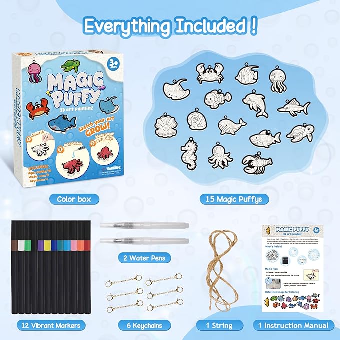 Taotuo Magic Foam Texture Painting Kit - 3D Art Puffy Paint Kit, 15 Ocean Mess-Free Paint by Number Craft for Kids Ages 3-10