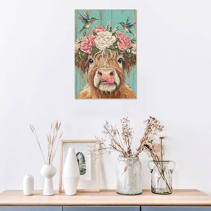 Great Jigsaw Puzzles for Adults 300 Pieces Rustic Highland Cow with Hummingbirds and Blossoms Puzzles for Adults Toys Gift Family Decoration Kids Puzzle