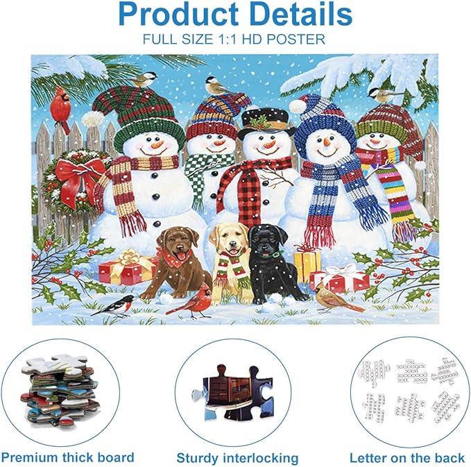 Jigsaw Puzzles for Adults 1000 Pieces- Christmas Winter Snowman Frosty Friends, Jigsaw Puzzles 1000 Pieces Interlock Perfectly Letter on Back with 1:1 Poster (27.6"x 19.7")