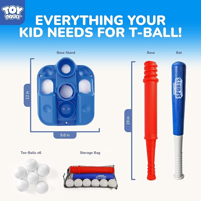 TOY Life T-Ball Set for Toddlers Ages 3-5 – Kids Baseball Set with Bat, Tee and 6 Balls – Outside Toys & Birthday Gift for 3, 4, 5, 6, 7, 8 Year Old Boys