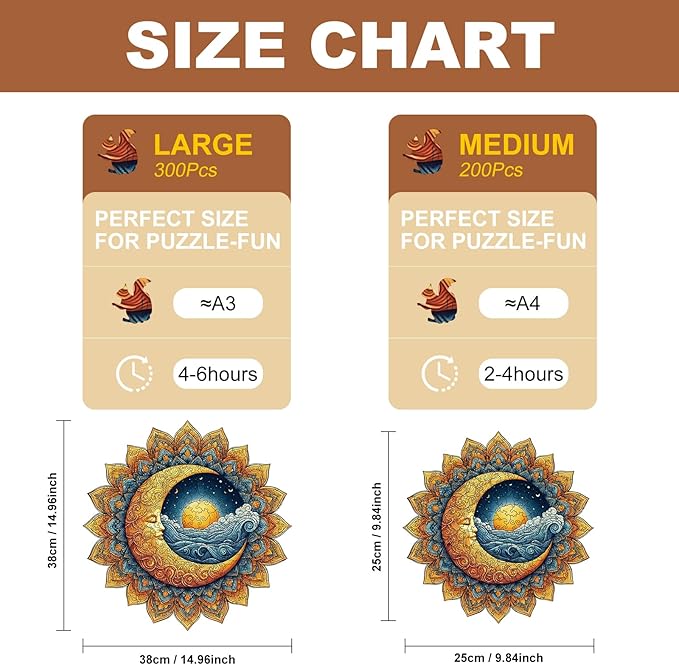 300 Pieces Sun and Moon Wooden Puzzles for Adults, Moon Unique Shaped Wooden Jigsaw Puzzles for Adults, Irregular Adult Wood Puzzle Creative Gift for Family Game