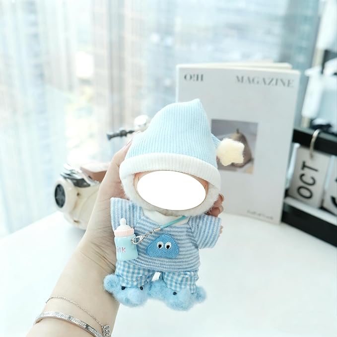 Clothes for 17cm Doll, 5 pcs Set Doll's Outfits Luxury Hat Shirt Pants Crochet Elephant Shoes Accessories Fashion Stylish Adorable Dolls Clothes (No Doll) (Sleepy Elephant Blue)