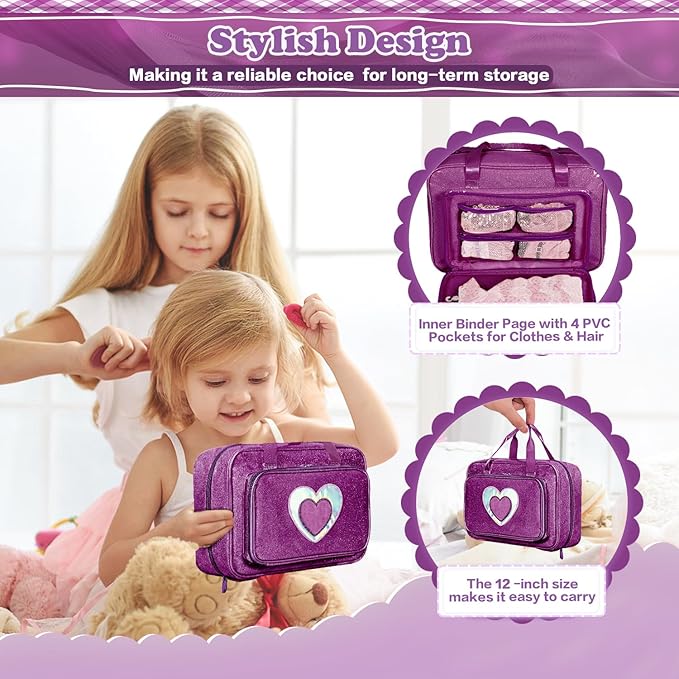 Carrying Case Compatible with Barbie Dolls 12-Inch, Storage Organizer with Handle Holds up to 6 Dolls,Multiple Pockets for Accessories,Toy Storage Box, lavender,Bag Only (purple)