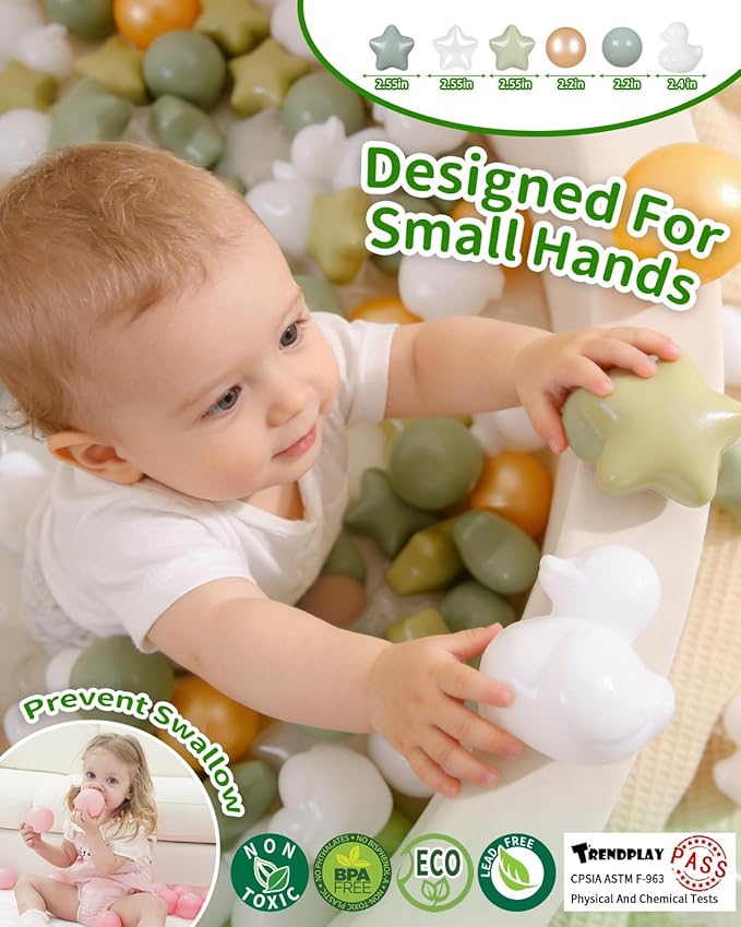 TRENDPLAY Ball Pit Balls Shapes Pastel, Duck Star Shape Non Toxic for Toddlers Kids Baby Girls Boys Dogs Soft Play,Party, 50 100 200