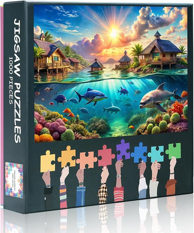 Underwater World Teeming Puzzles for Adults 1000 Pieces, Overwater Bungalows Jigsaw Puzzles, Adult Puzzle for Adults, Educational Fun Games or Toys for Elders Friends 20X27 INCH