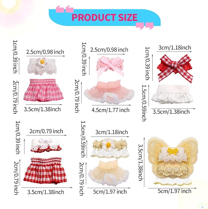 6 Sets Doll Outfits for 3 Inch Doll Pack, Mini Toys Clothes Pack with Tops & Skirts Clothing Mini Figure Costume Dress Up Accessories for Collector Display and Decoration (Pink, Red, Yellow)