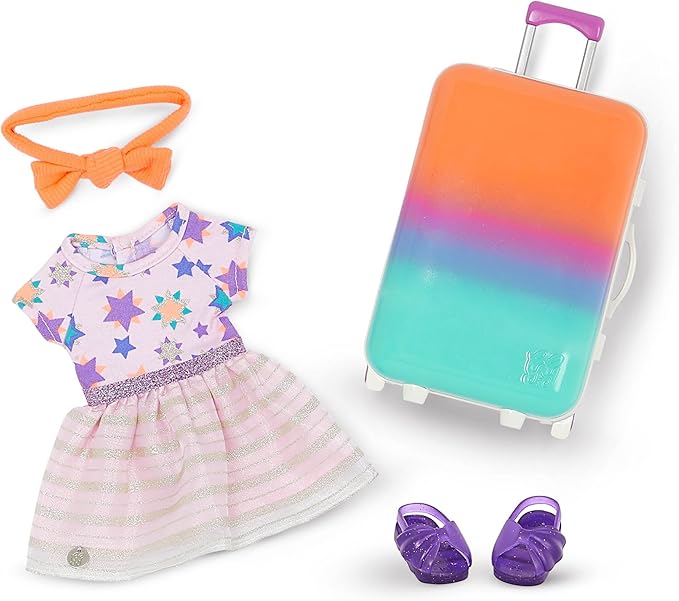 Glitter Girls – 14-Inch Doll Clothes & Accessories– Suitcase & Fashion Set – Luggage with 3 Mix & Match Outfits & Heart Glasses – Rainbow Pajama, Swimsuit, Star – Print Dress – 3+ Years