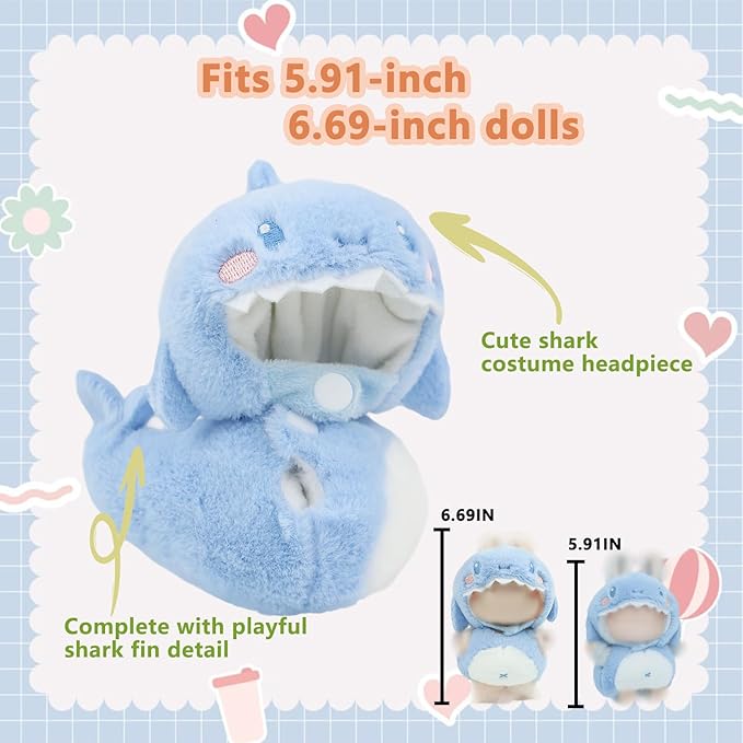 Clothes for 17cm Accessories Suit Cute Clothes for Doll Dress up Animal Style Outfits (NO Doll)(Shark)