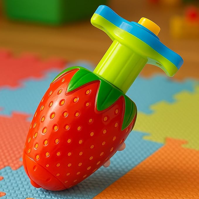 Fruit Spinning Tops for Kids, Stocking Stuffers & White Elephant Exchange Toys – 4 Pack Fruit-Themed Light-Up Toys with Music for Boys & Girls Toddlers