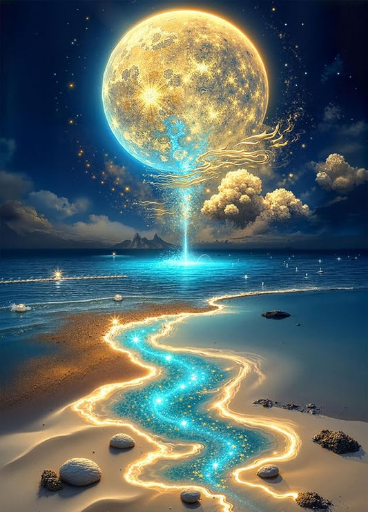 1000 Piece Jigsaw Puzzle for Adults - Magical Moonlit Beach Landscape Puzzle, Back with Letters for Easy Sorting, Ideal for Home Decor & Puzzle Lover Gifts