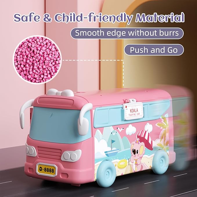 MITCIEN Dollhouse Playset, DIY Pretend Portable Caravan Camper Bus Toy Kit with Little Critters Bunny Dolls Mini Cottage House Set Camping Family Toys for Toddler 3 4 5 6 Year Old Girl