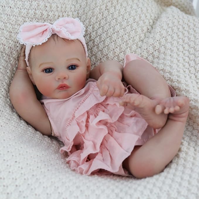 KSBD Realistic Reborn Baby Dolls - 18 Inch Lifelike Newborn Real Life Baby Dolls Girl with Soft Weighted Body, Real Baby Doll Gift Set for Kids Age 3+,Dress