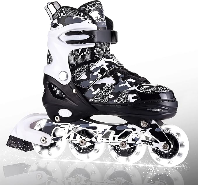 Kuxuan Boys Adjustable Inline Skates with Light up Wheels, Fun Illuminating Skates for Kids Girls Youth