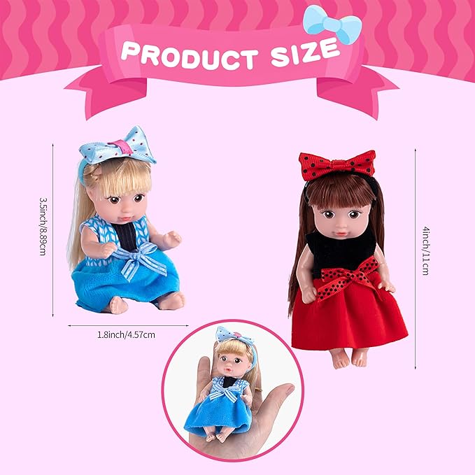 dollbie 6 Pack 4 Inch Mini Fashion Doll Collection - 6 Unique Stylable Hair Dolls with Rotatable Limbs & Cute Outfits | Collectible Toy Gift for Kids