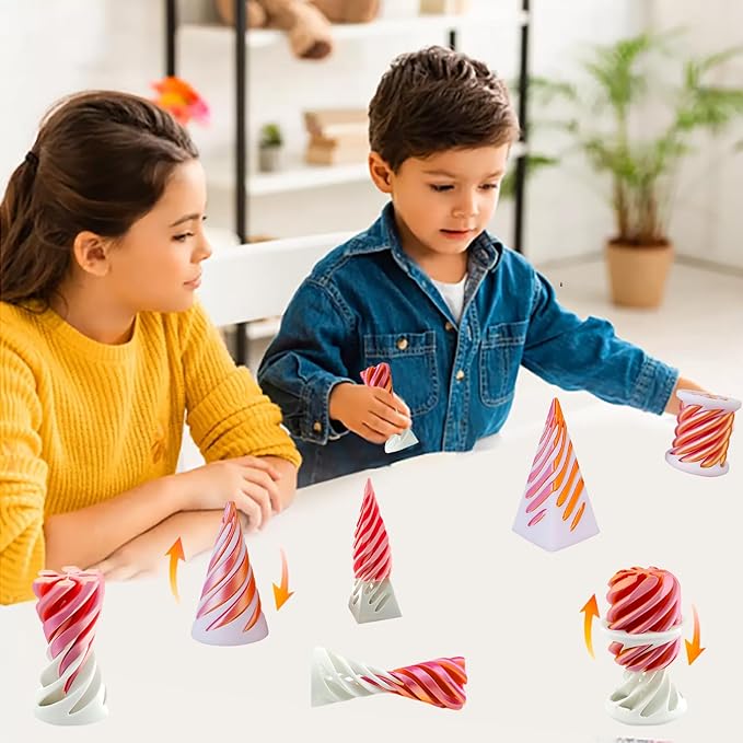 3 Packs Spiral Cone Fidget Toy,Impossible Cone Impossible Pyramid Passthrough Toy,3D Printed Spiral Cone Fidget Toy,Mini Vortex Thread Illusion Desktop Deco Souvenir Gift for Anxiety Relaxing