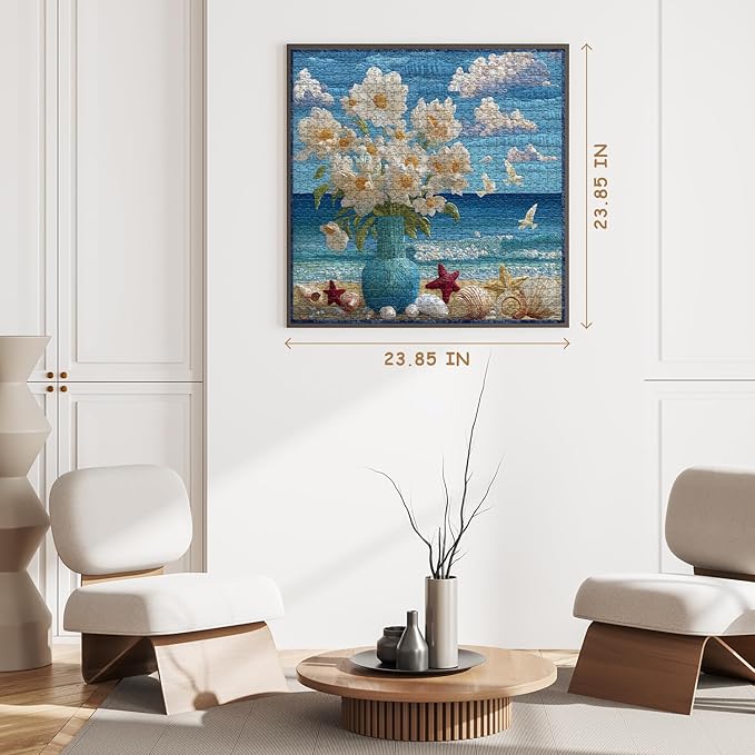 Beach Puzzles for Adults 1000 Piece, Flower Puzzles Ocean Seashells Bird, Floral Challenge Jigsaw Puzzle