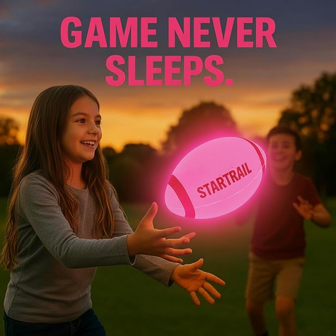 TOMLEON Glow in The Dark Football | Ultra-Bright Double LED Light-Up Football Size 6 with 3 Extra Batteries and Pump for Kids & Teens Ages 6+ | Outdoor Fun for Evening Play, Camping & Beach Games
