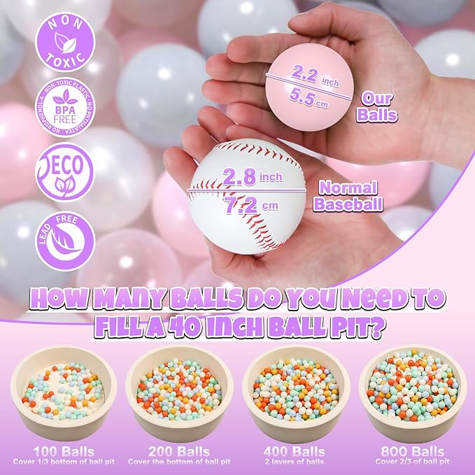 GOGOSO Ball Pit Balls for Toddlers Kids Plastic Balls for Ball-Pit Playpen Pool Baby Play Pastel BPA-Free Non Toxic Play Pastel Crush Proof Bal 50 100 200 500 1000 Count