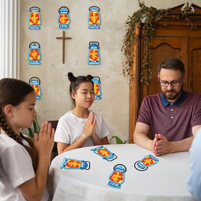 40PCS Sunday School VBS Crafts Bulk: Paper Oil-Lamp Nativity Suncatchers,Jesus Religious Christian Classroom Camping Activity DIY Kits Gifts Church Decorations,Window Stained Glass Effect Art Supplies