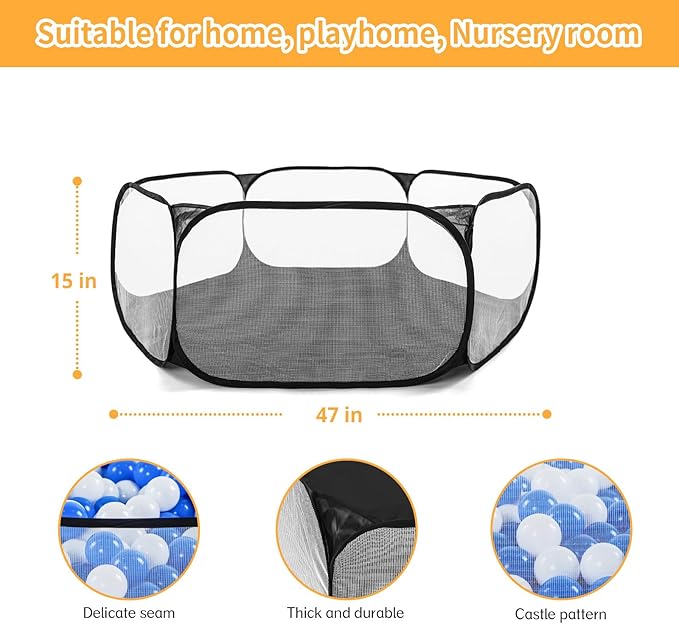 STARBOLO Kids Ball Pit Play Tent, Children Ball Pit Tent Foldable Ball Pits for Toddlers Ball Pool Crawl Fence Indoor Outdoor for Boys Girls,Balls Not Included (Black)