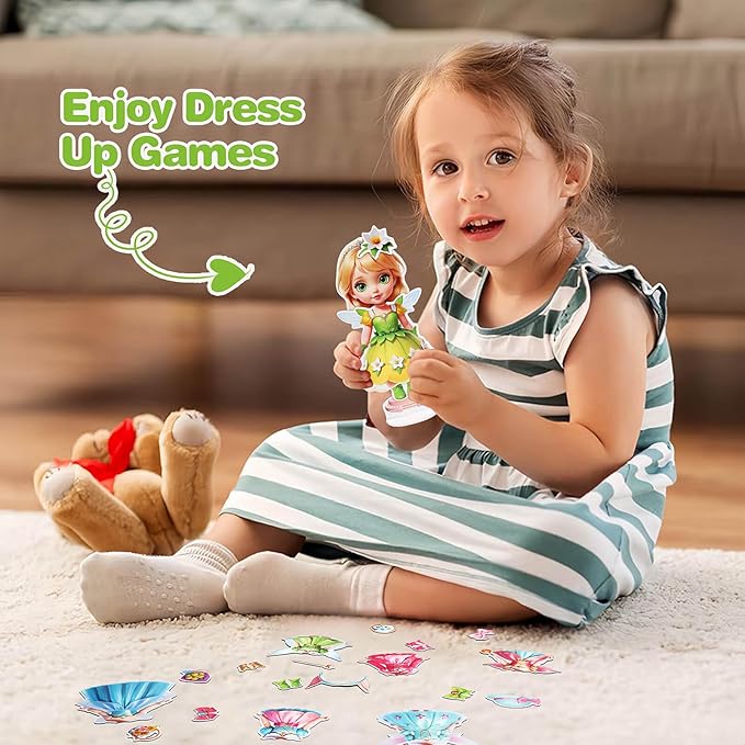 PainZieteg Magnetic Dress Up Dolls,Paper Dolls for Girls Ages 4-10,DIY Princess Magnetic Dress-Up Doll Pretend Play Set for Birthday (Lea)