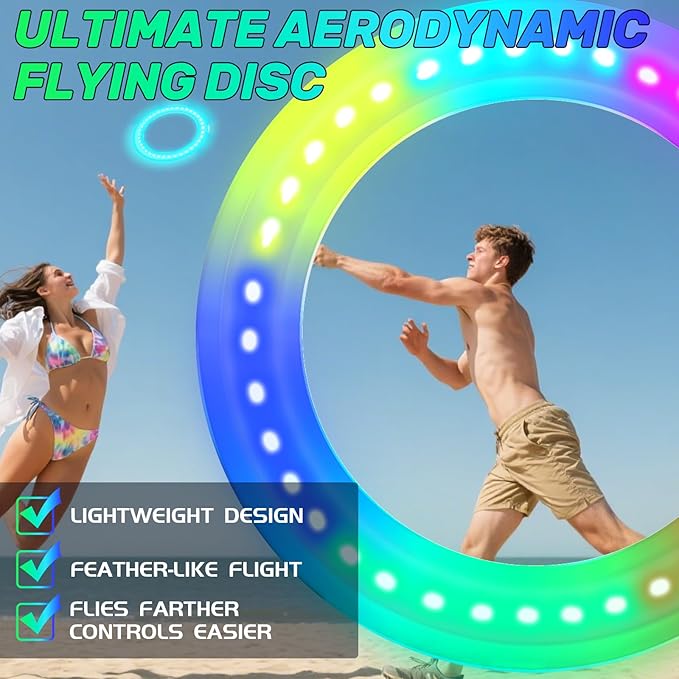 Dilabnba Flying Ring Disc Toy LED Light Beach Backyard Camping Sports Play Soft Discs Outdoor Tossing Toy Christmas Birthday Gift for Teens Boys Kids Adults, Lost Mode, 9.8''/200g