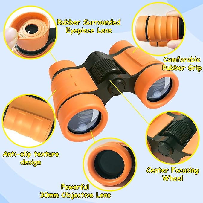 ESSENSON Binoculars for Kids Toys Gifts for Age 3-12 Years Old Boys Girls Kids Telescope Outdoor Toys for Sports and Outside Play Hiking, Bird Watching, Travel, Camping, Birthday Presents (Orange)