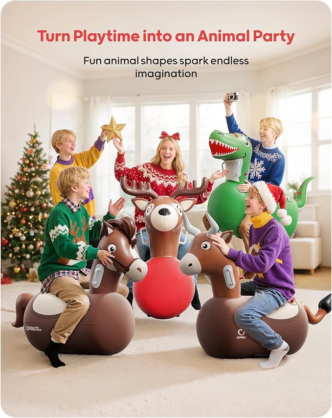 QPAU 2 Pack Large Inflatable Bull Hopper Bouncy Toy, 250lbs High Capacity Ride-on Animal for Kids & Adults, Soft Fabric Cover & Pump, Durable Puncture-Resistant Bouncer for Family Party Gift