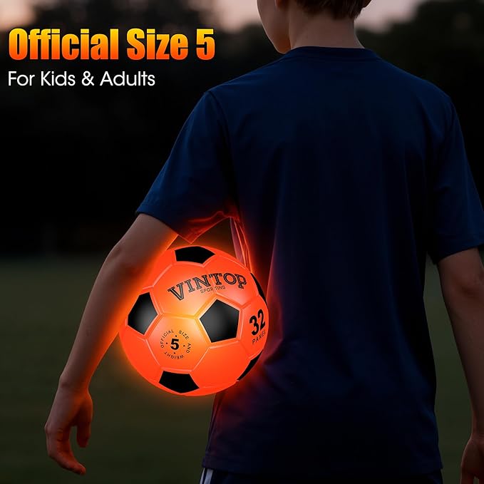 Glow in The Dark Soccer Ball for Kids Boys Ages 8-12 15, Light Up LED Soccer Ball Toys with Pump for Indoor/Outdoor, Fun Gift for Teens Christmas Birthday, Size 5 Night Sports Gear Games