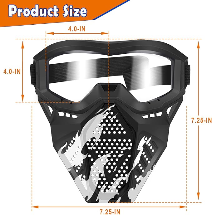 POKONBOY Upgraded 2 Pack Tactical Mask, Mask with Goggles Compatible with Nerf Rival, Apollo, Zeus, Khaos, Atlas, Artemis and N-Strike Elite Blasters (White & Black)