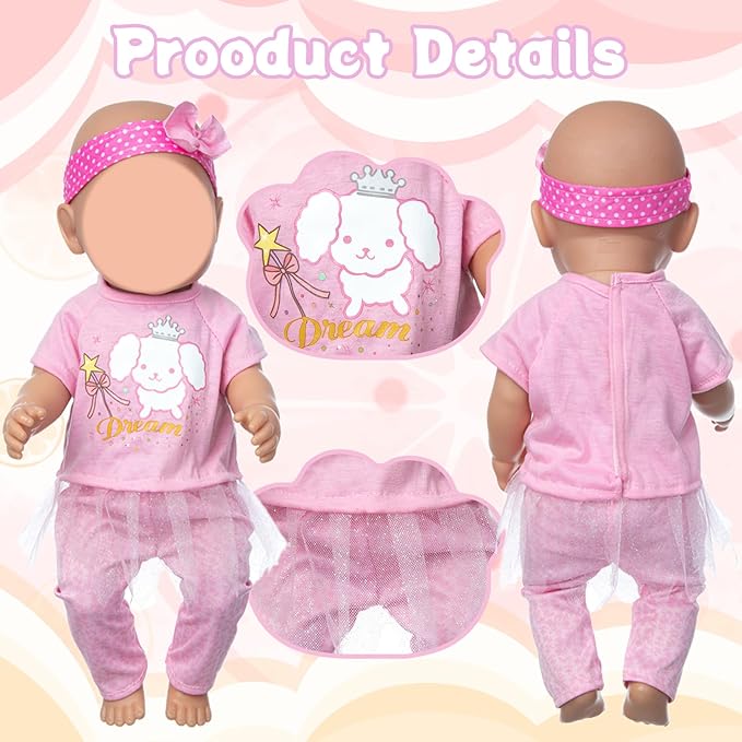 Baby Doll Clothes for 12-18 inch Dolls, 3 Set Doll Girl Clothes with Dress Jumpsuit Headbands for 35-45 cm Baby Doll Accessories Girls Birthday Gift