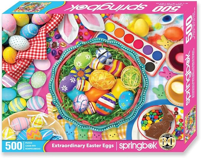 Springbok Extraordinary Easter Eggs 500 Piece Jigsaw Puzzle for Adults and Family - Colorful Easter Scene - Unique Cut Pieces - Made in USA