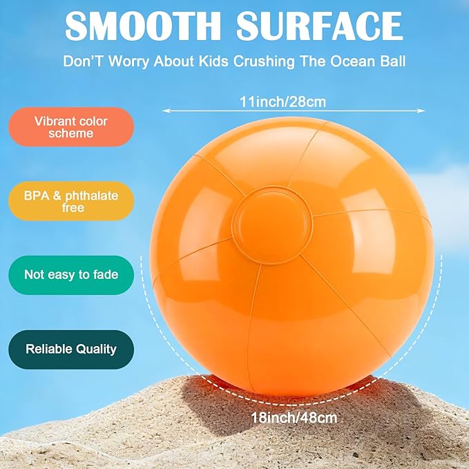 Realspring 24 Pcs Inflatable Beach Balls for Kids Bulk Pastel Solid Color Jumbo Beach Ball Swim Pool Floating Toys Baby Shower Birthday Summer Party Decor(Colorful,18 Inch)