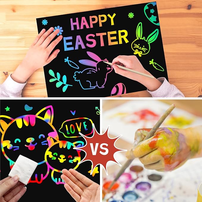 ZMLM Scratch Paper Art Craft: 2 Pack Rainbow Scratch Notebooks Easter Basket Stuffers for Toddler Crafts for Kids Ages 4-8,Easter Gifts for Kids Girls Boys School Birthday Party Toys School Activity