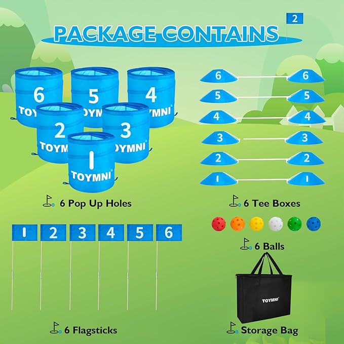 Golf Game Set - Portable Indoor/Outdoor Backyard/Beach PAR 6 Hole Game for Adults & Kids
