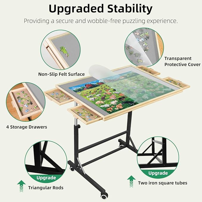 ALL4JIG 1500 Pieces Puzzle Table with Legs and Wheels, Wooden Jigsaw Puzzle Table with 4 Drawers & Cover, Upgraded Stability & Optimized Lightweight Design, Puzzles for Adults