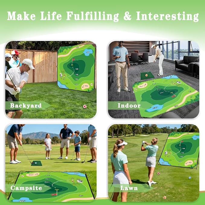 71 X 71 in Golf Chipping Game with Large Hitting Mat, 20 Sticky Balls, 1 Scoreboard, 2 Adjustable Golf Clubs, 1 Storage Bag, Portable and Easy-to-Setup Yard Shooting Range Game for Adults Kids