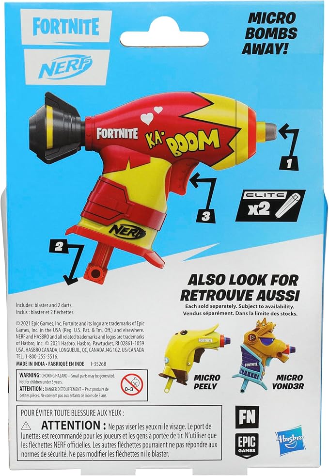 Nerf Fortnite Micro Bombs Away! Mini Dart-Firing Blaster - Fortnite Bombs Away! Glider - Includes 2 Nerf Elite Darts