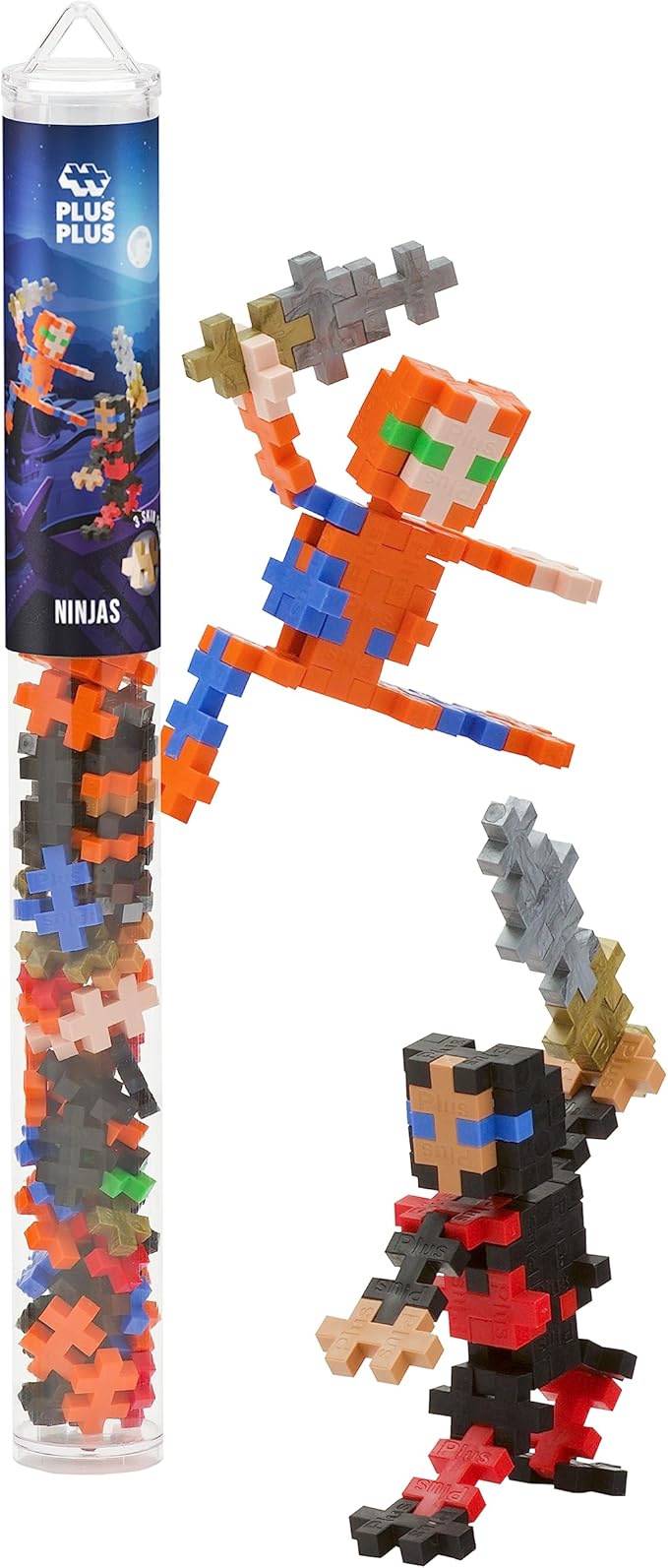 PLUS PLUS 3D Figure Building Block Set, Fun Stem Toys for Kids, 70 Interlocking Pieces - Ninjas Mini Maker Tube